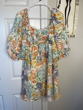 Hudson Gray Floral Mini Dress Puff Sleeve Cottagecore Multicolor Spring Small